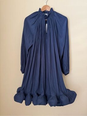 Lanvin New Ruffled Gathered Charmeuse Mini Dress Ink Blue Size 34